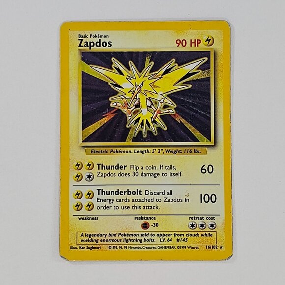 Pokémon TCG Zapdos Base Set 16/102 Holo Unlimited Holo Rare - Picture 1 of 8